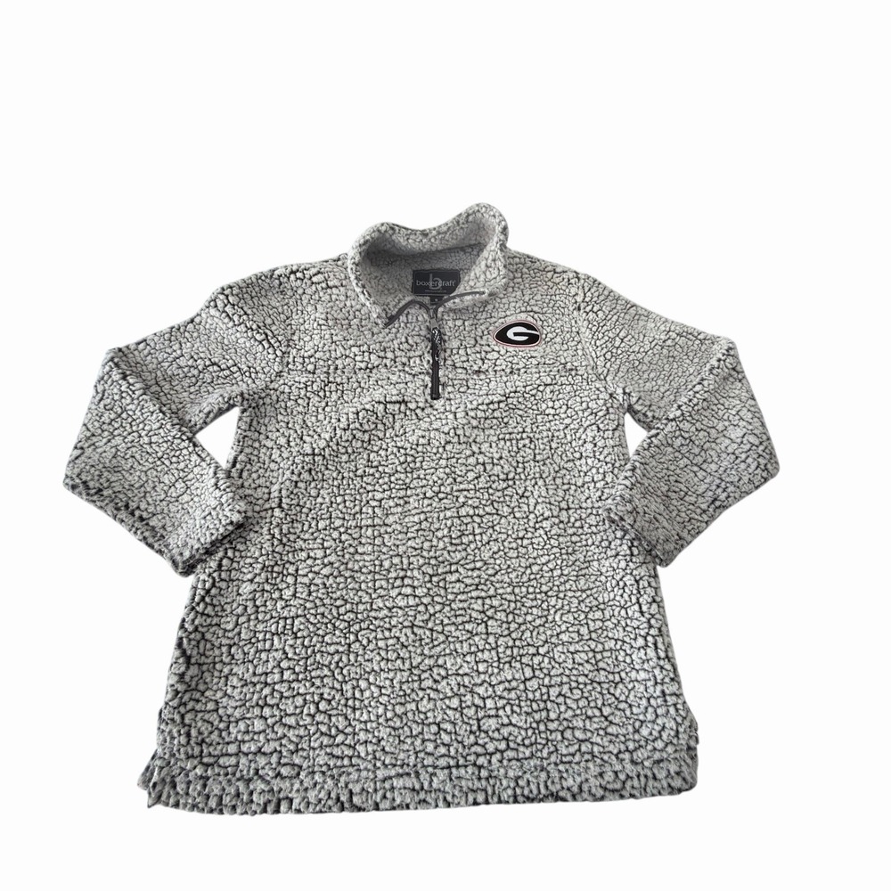 Georgia Bulldogs Women Quarter Zip Grey Deep Pile Sherpa Fleece Jacket - Small